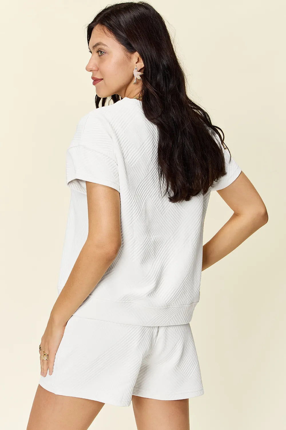 Full Size Texture T-Shirt and Shorts Set with Drawstring