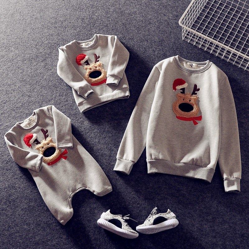 Family Winter Cartoon Outfit Unisex Plus Velvet Set