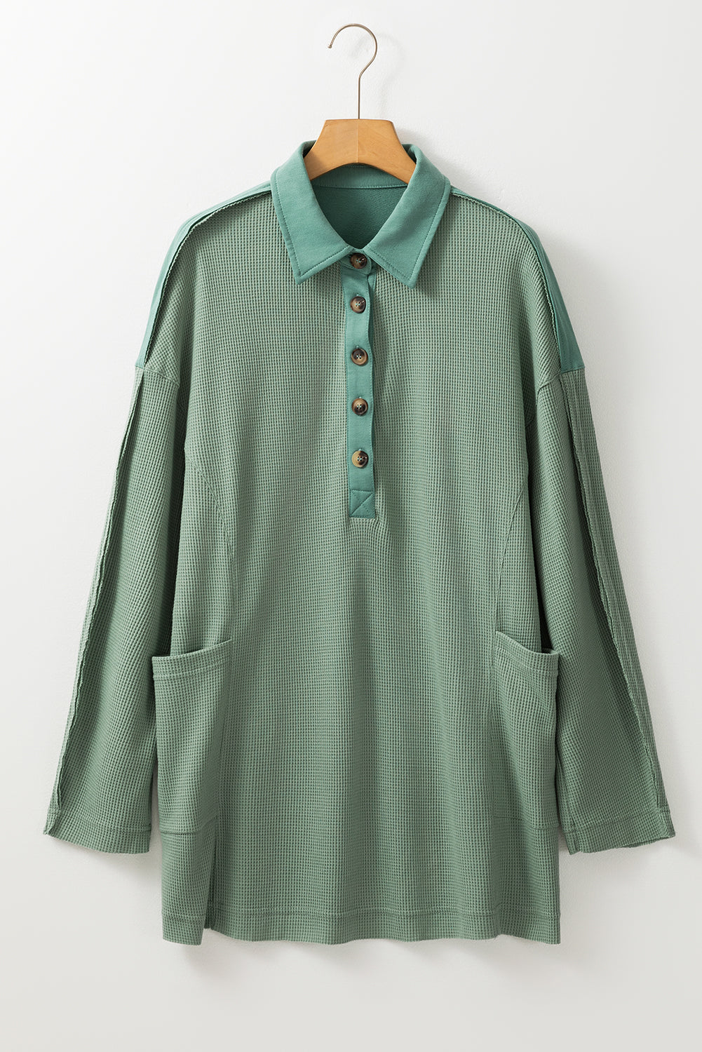 Waffle Knit Button Up Top – Cozy Long Sleeve Casual Shirt