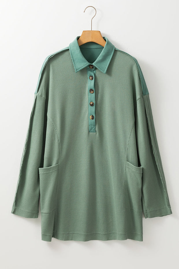 Arianna Waffle  Half Button Top-7
