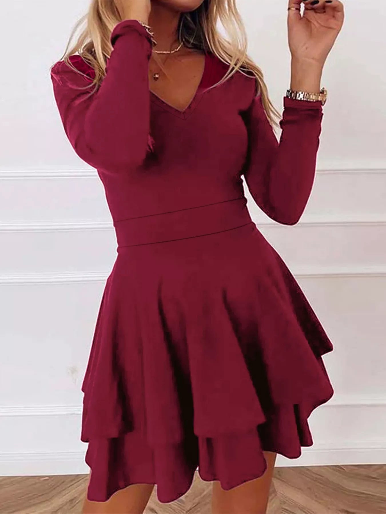  V-Neck Layered Ruffle Mini Dress Chic Summer Style