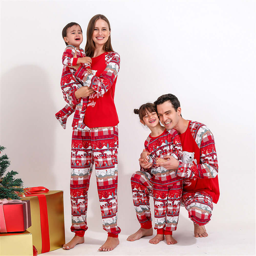 Red Family Pajamas - Comfortable Polyester Imitation Cotton Sleepwear