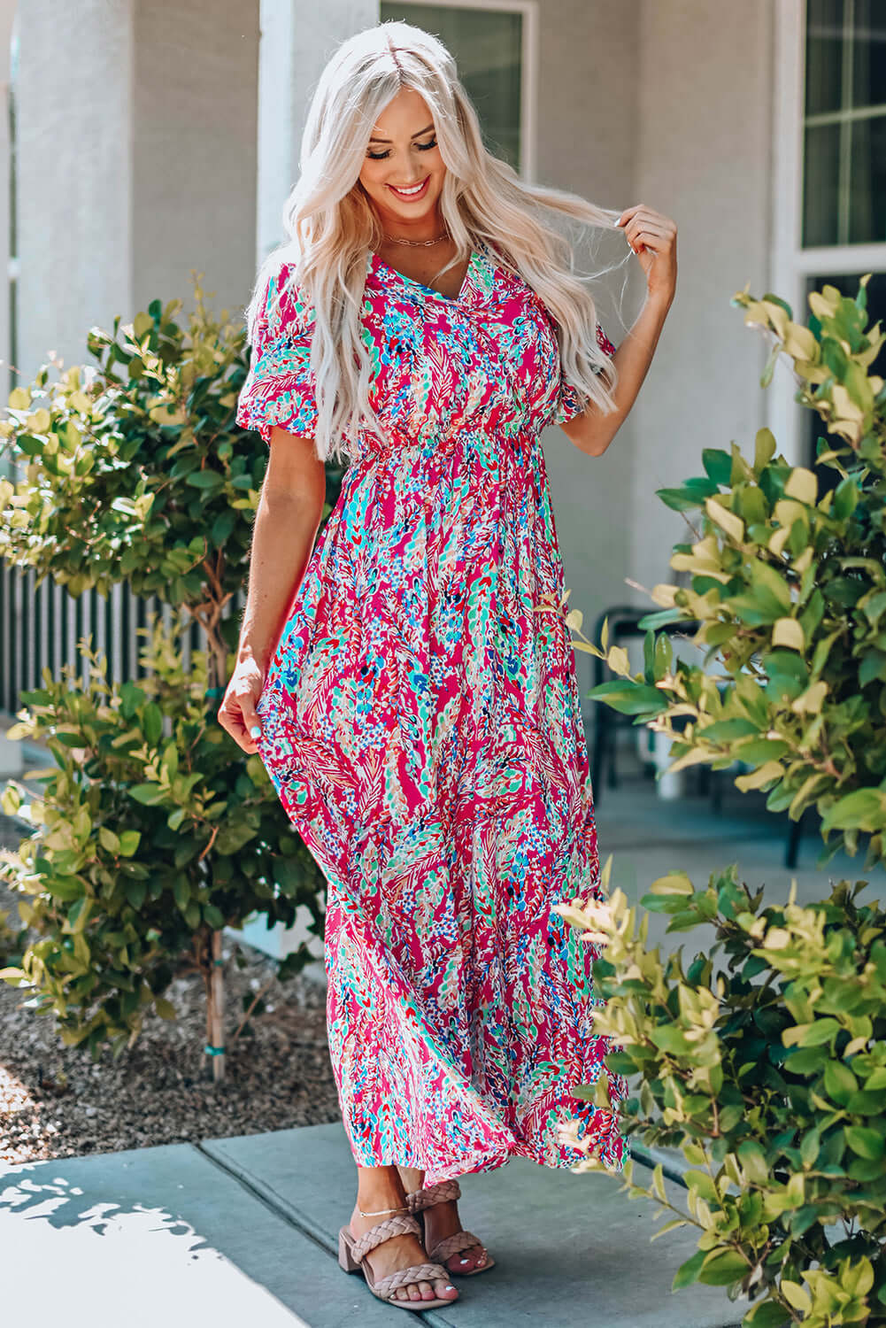 Floral V Neck Wrap Maxi Dress – Elegant Summer Essential for Women
