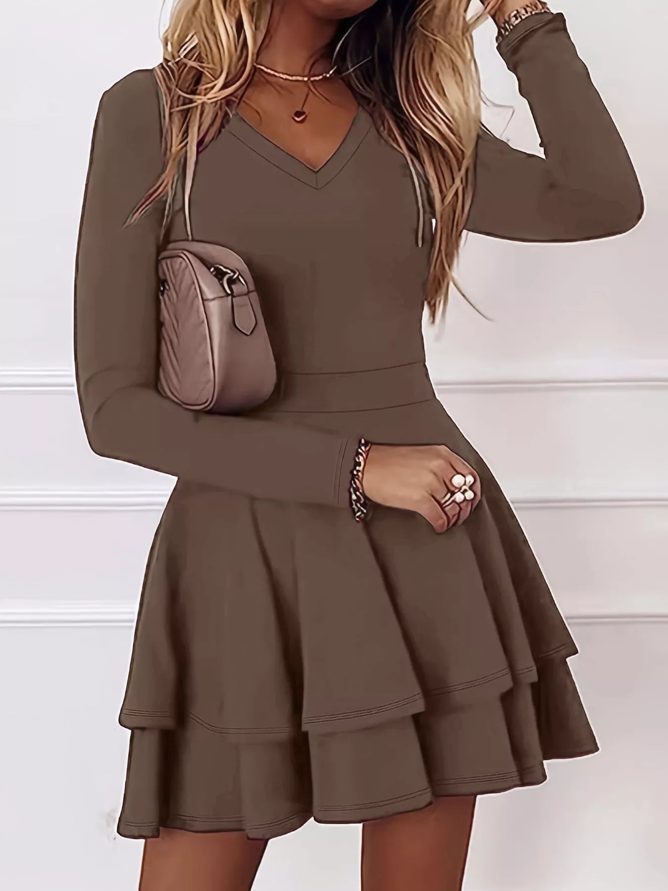  V-Neck Layered Ruffle Mini Dress Chic Summer Style