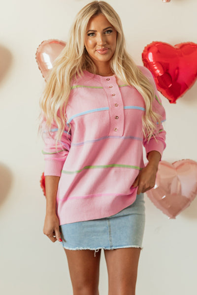Miriam Stripes Baggy Henley Sweater-0