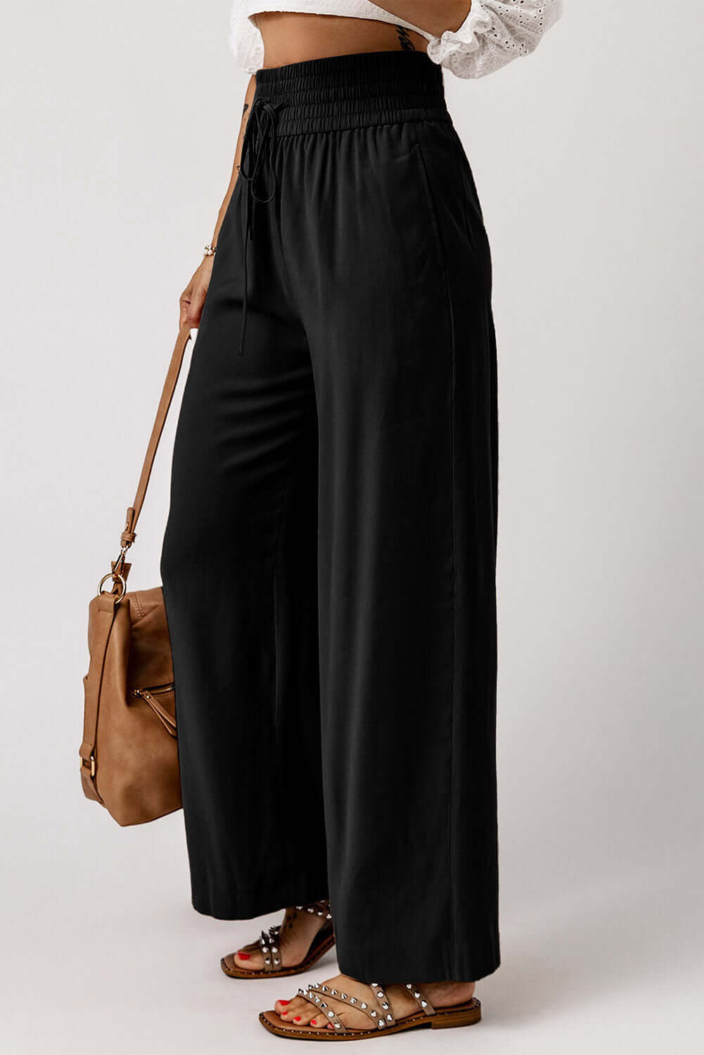 Wide Leg Smocked Waist Pants - Comfy Loose Fit Trousers