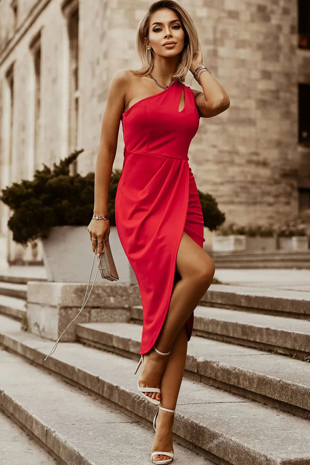  Ruched Cutout Single Shoulder Dress Chic Evening Look