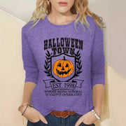 Halloween Pumpkin Pattern Round Neck Long-t-shirt