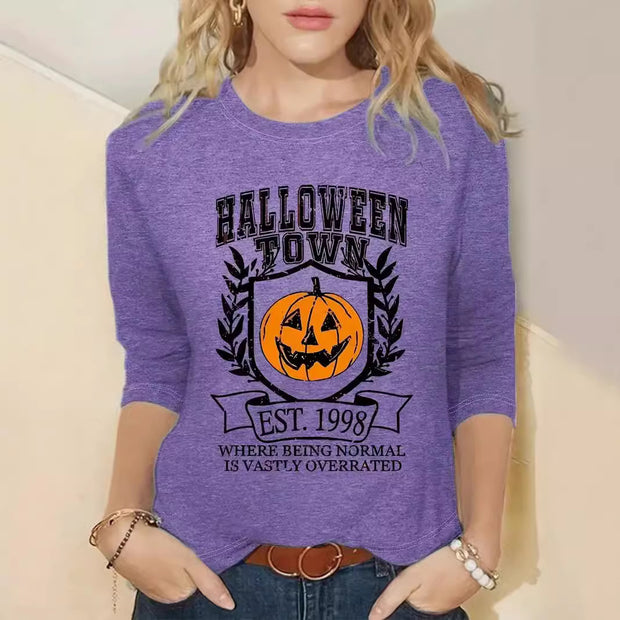 Halloween Pumpkin Pattern Round Neck Long-t-shirt