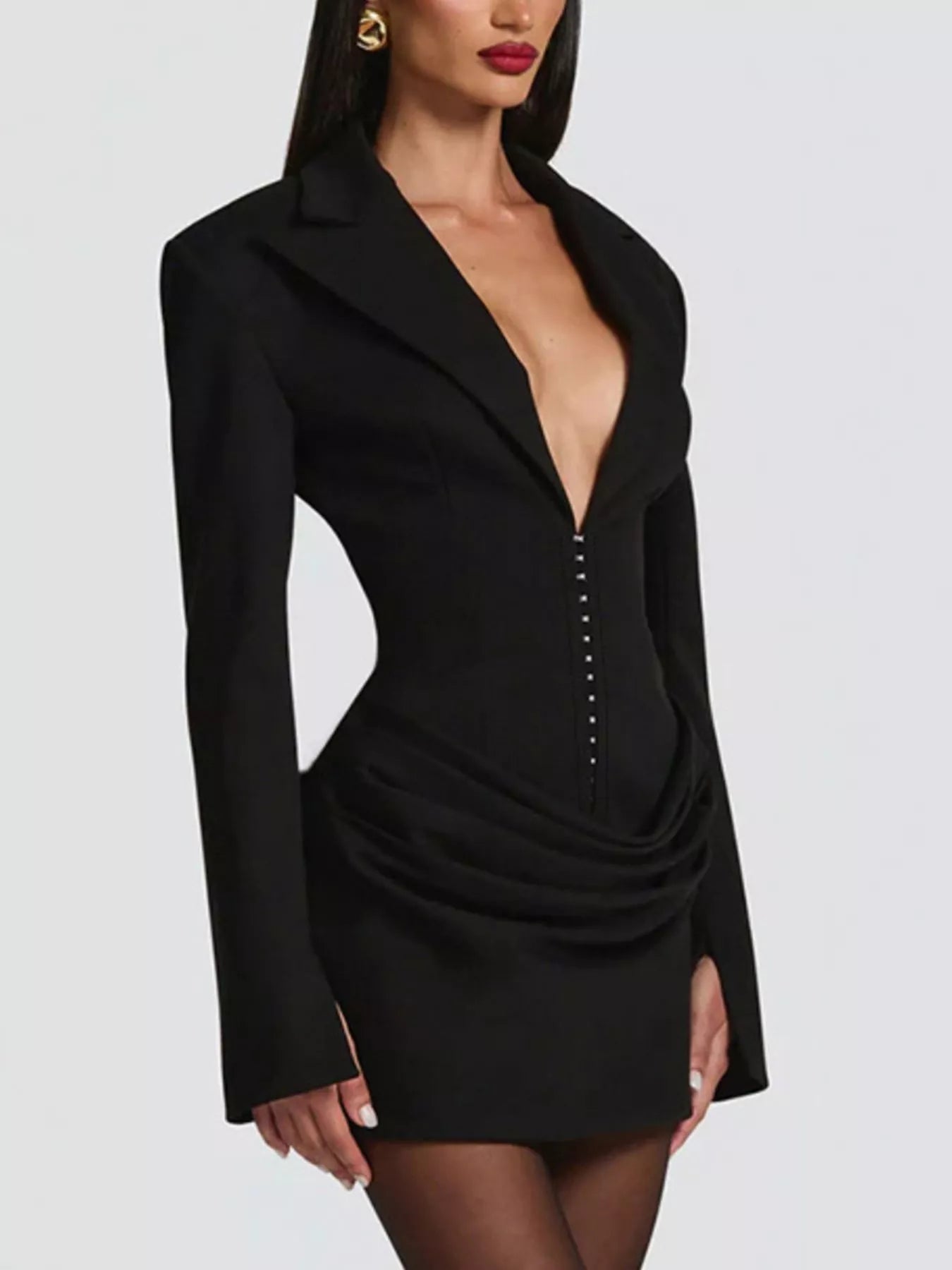  Chic Blazer Inspired Plus Size Mini Dress Elegant Long Sleeve Design