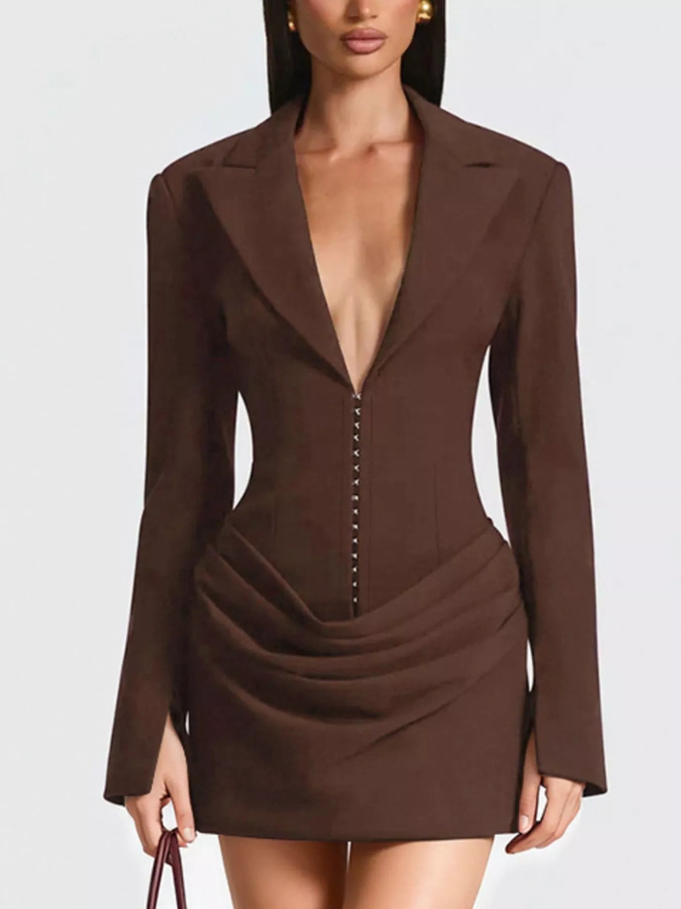  Chic Blazer Inspired Plus Size Mini Dress Elegant Long Sleeve Design