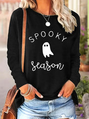 Halloween Pumpkin Pattern Round Neck Long-t-shirt