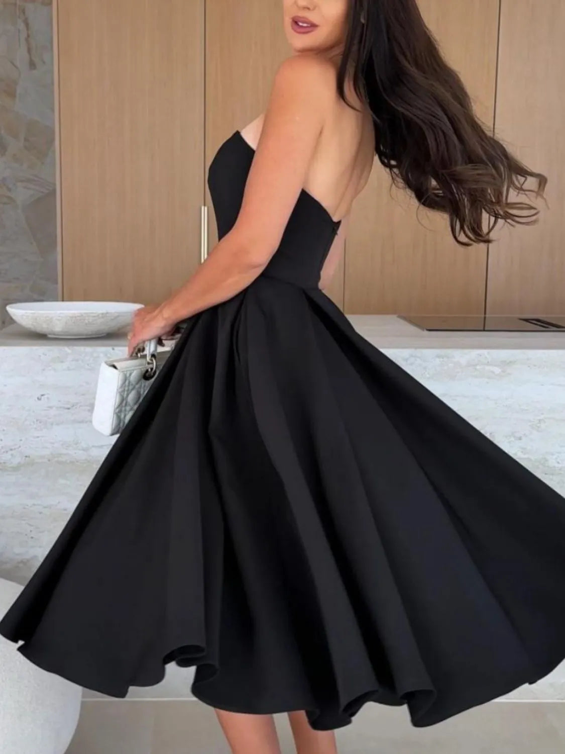  Solid Color Tube Midi Dress side view