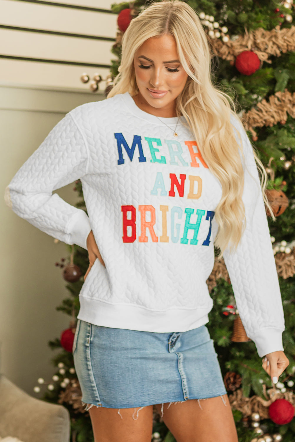  Merry And Bright Knit Pullover with Cable Pattern