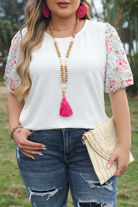Plus Size Floral Puff Sleeve Blouse for Women