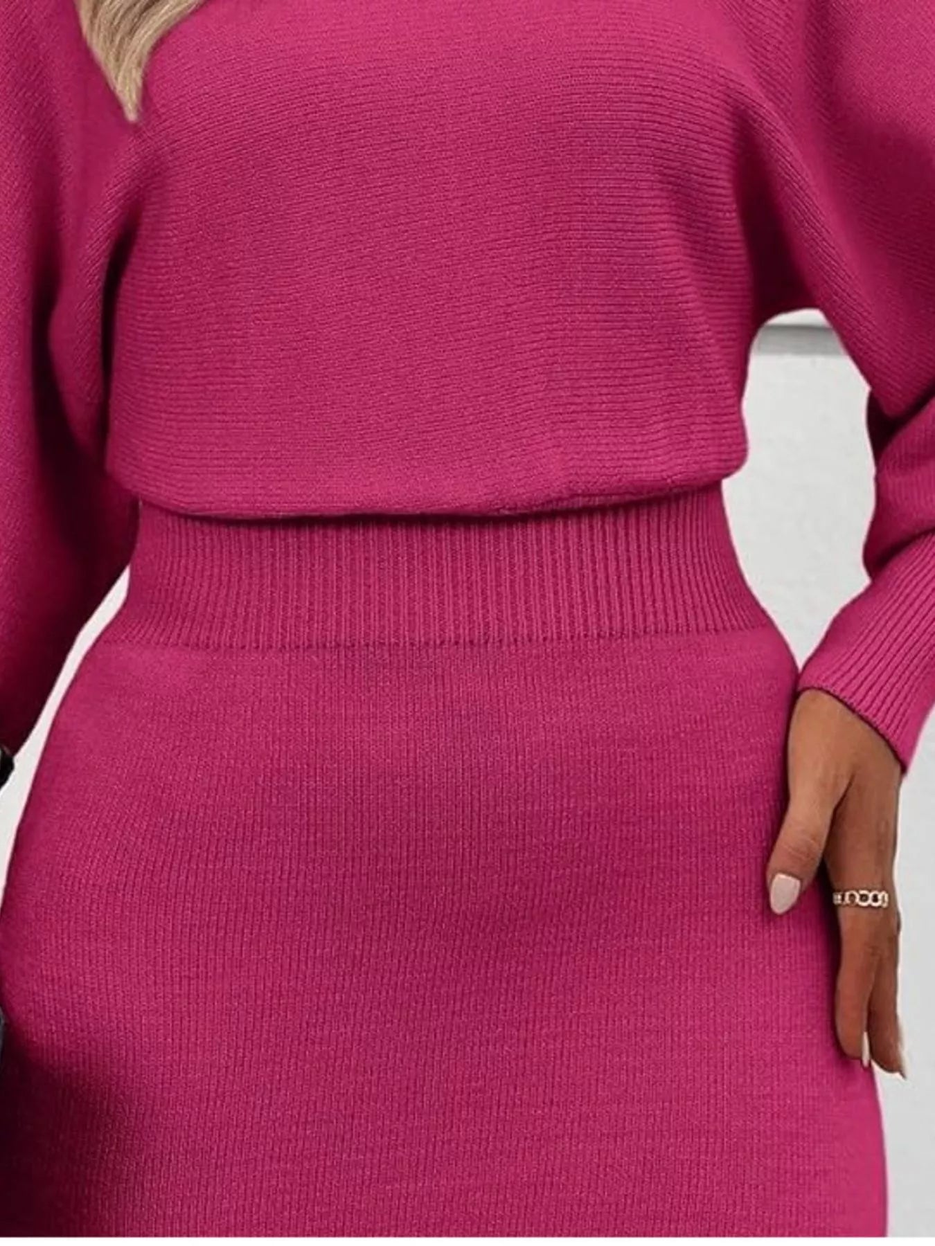 Lantern Sleeve Bodycon Sweater Dress back view