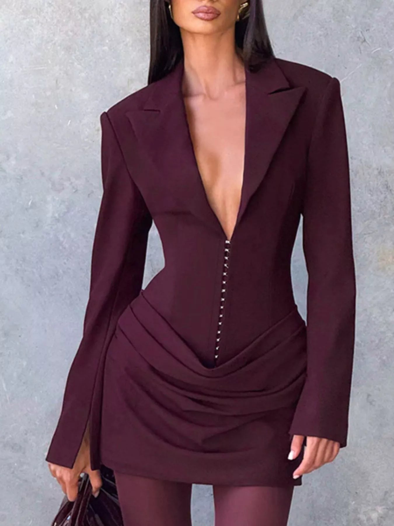  Chic Blazer Inspired Plus Size Mini Dress Elegant Long Sleeve Design