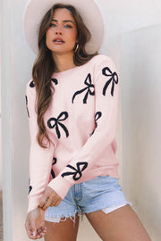 Pink Bow Knitted Loose Fit Sweater-3
