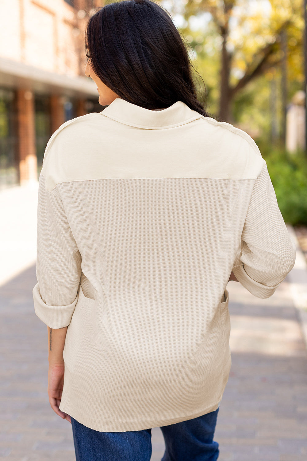 Waffle Knit Button Up Top – Cozy Long Sleeve Casual Shirt