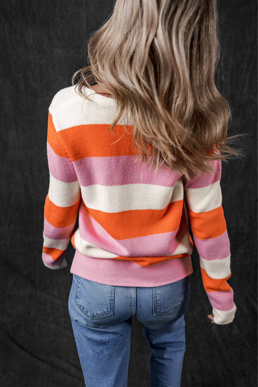 Striped Colorblock V-Neck Sweater for Women – Casual Cozy Knitwear