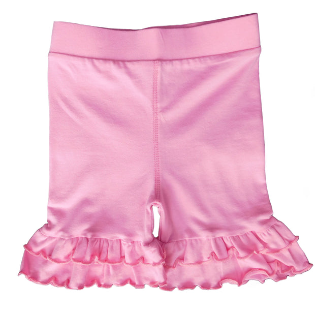 AnnLoren Little/Big Girls Pink Stretch Cotton Knit Ruffled Shorts-2