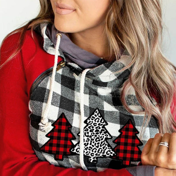 Christmas Tree Print Hooded Sweater Women