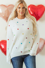 Sequin Heart Waffle Knit Sweater-3