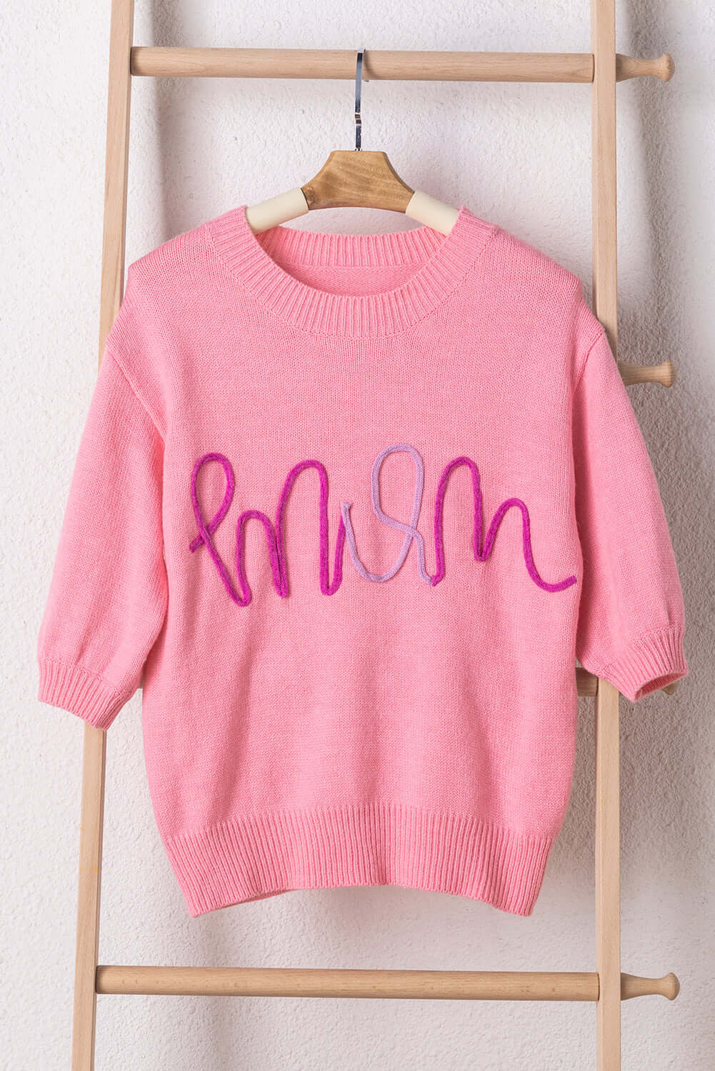 Mom Tinsel Short Sleeve Sweater With Chic Puff Sleeves