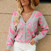 V-neck Long Sleeve Single-breasted Knitted Sweater