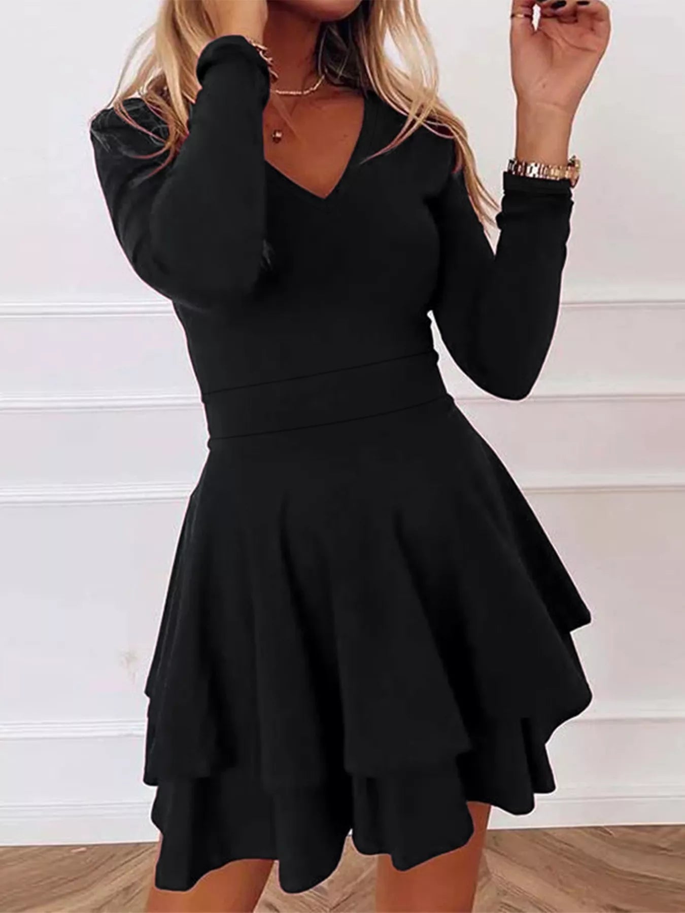  V-Neck Layered Ruffle Mini Dress Chic Summer Style