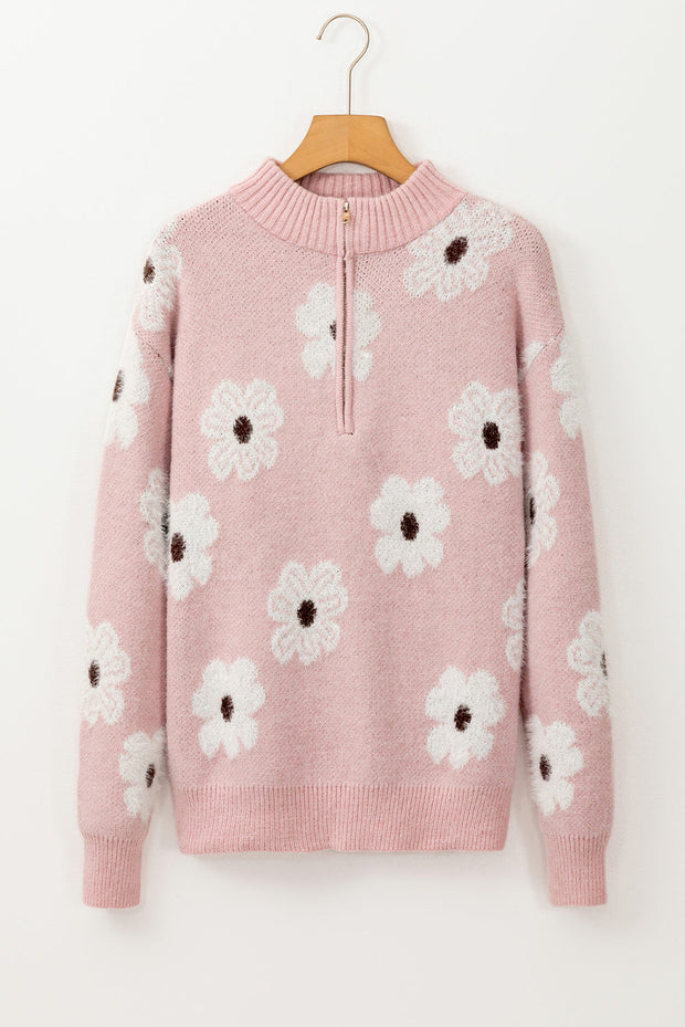 Maria Floral Half Zip Drop Shoulder Sweater-7