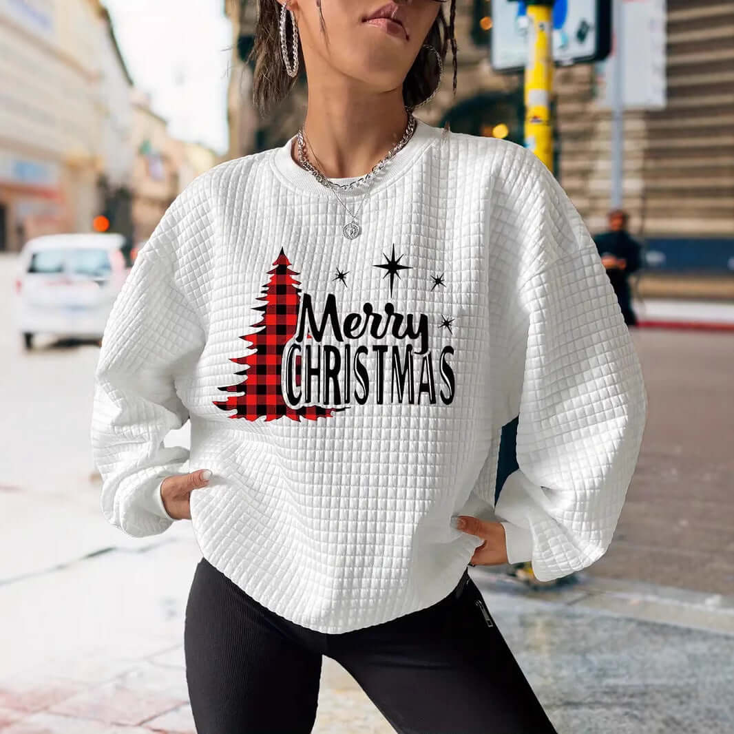 Christmas Tree Print Womens Hoodie Casual Long Sleeve Top