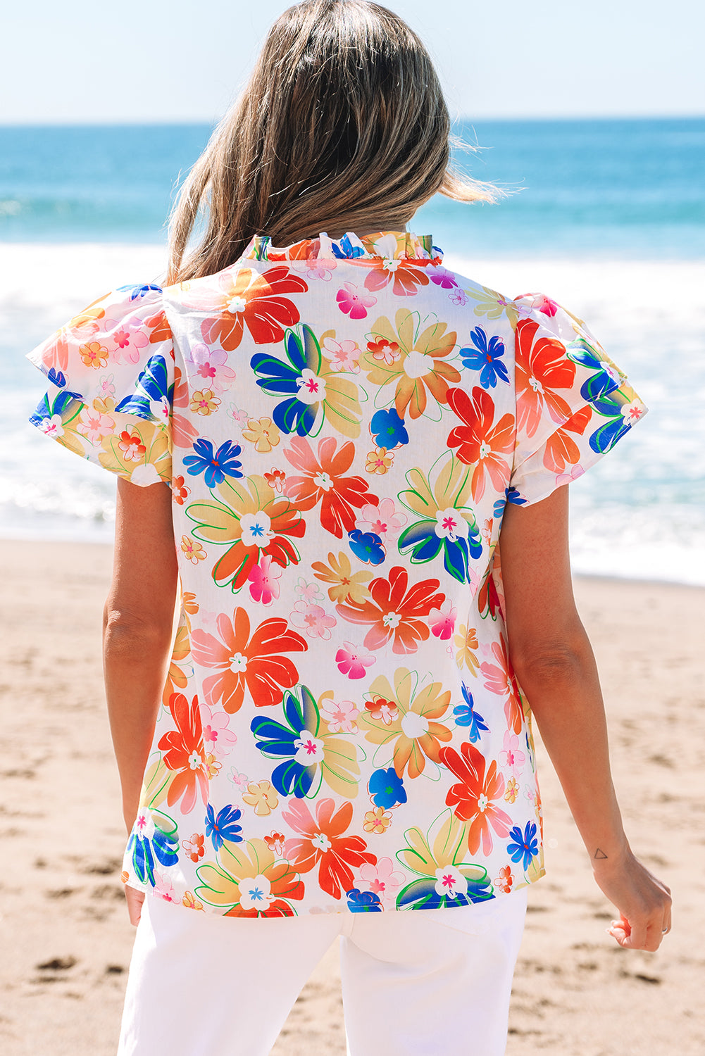 Floral Flutter Sleeve Cotton Top for Effortless Summer Style
