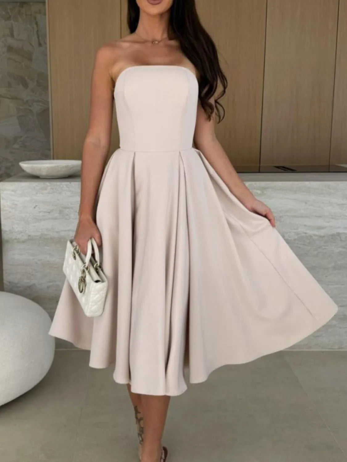Solid Color Tube Midi Dress side view