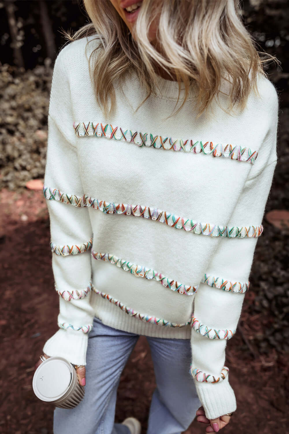 Crossed Rainbow Stitch Sweater - Trendy and Cozy Knitwear