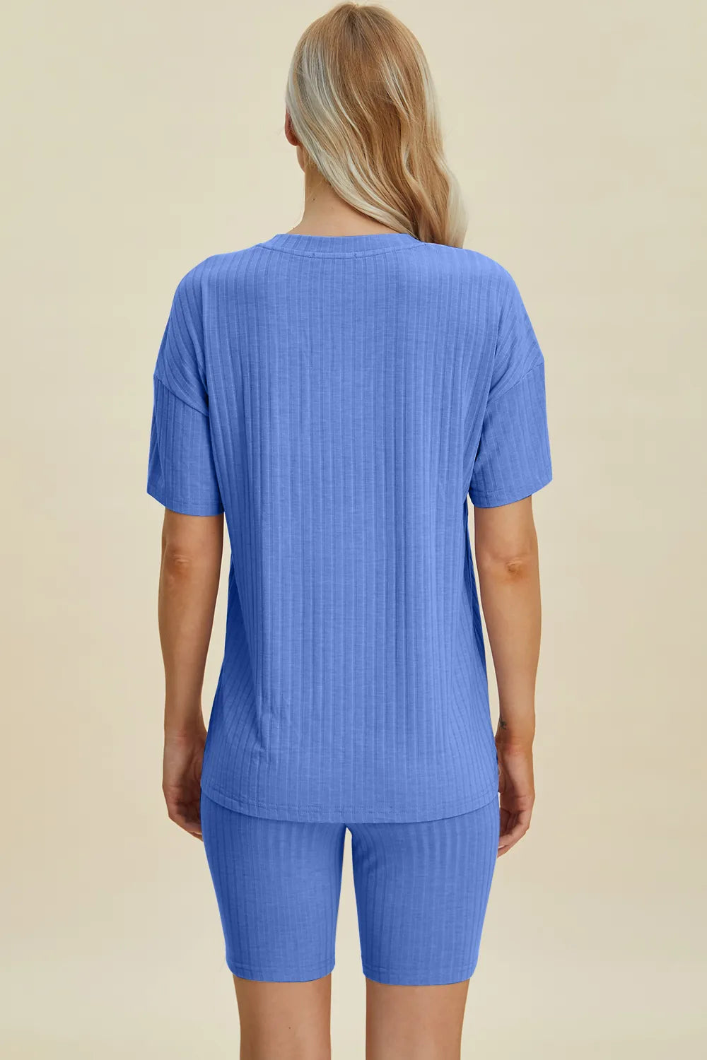 Ribbed V-Neck Short Sleeve Top and Shorts Set for Women