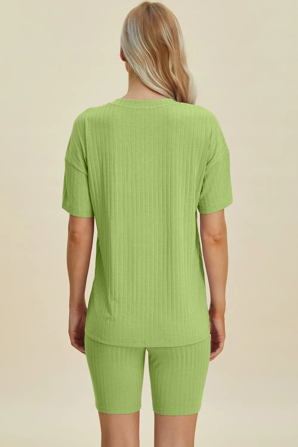 Ribbed V-Neck Short Sleeve Top and Shorts Set for Women