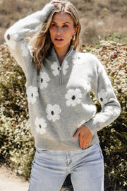 Maria Floral Half Zip Drop Shoulder Sweater-0