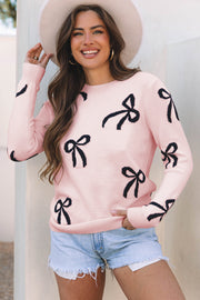 Pink Bow Knitted Loose Fit Sweater-0