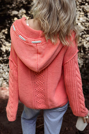 Sariah Cable Knit Drawstring Hooded Sweater-1