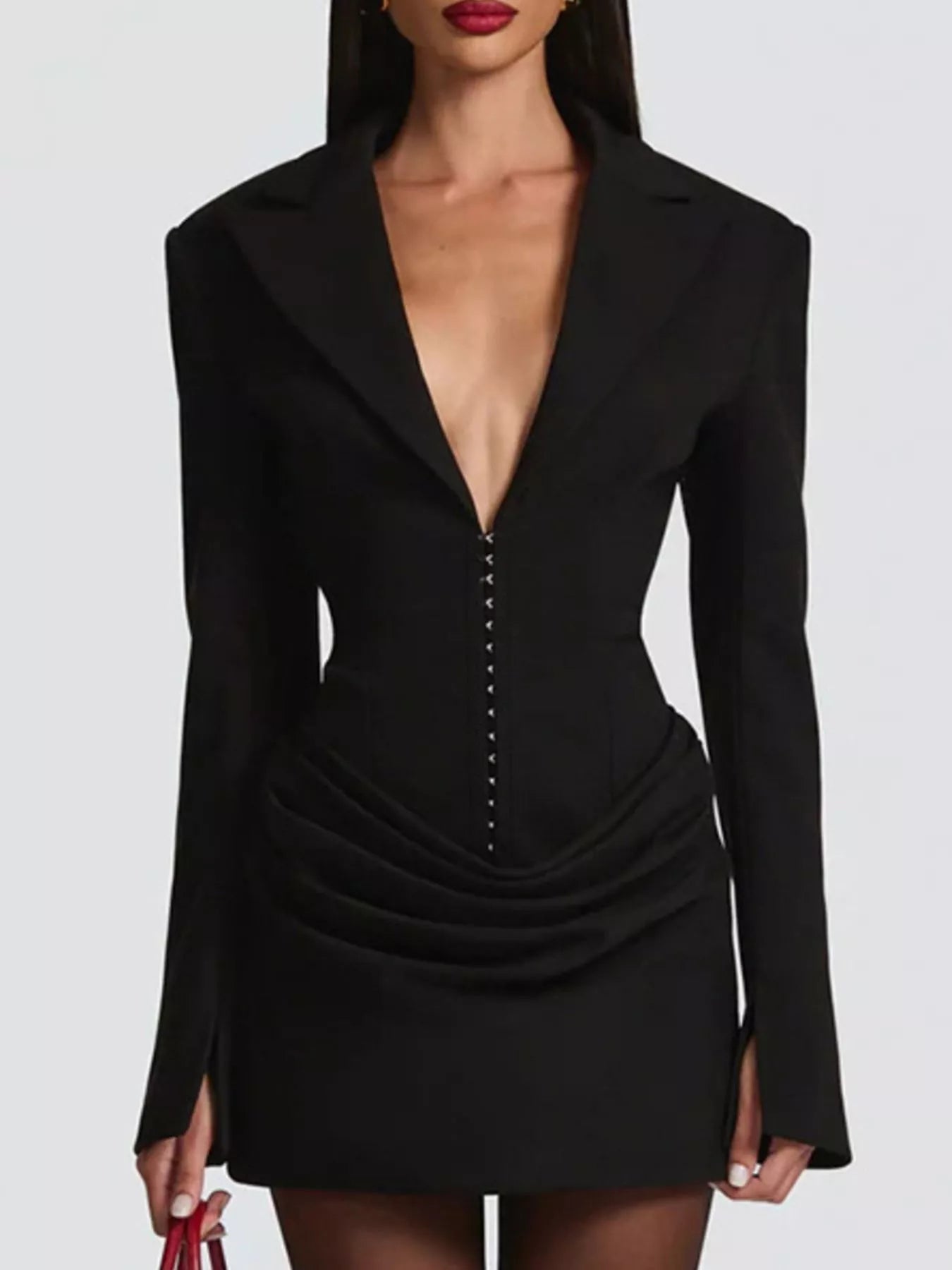  Chic Blazer Inspired Plus Size Mini Dress Elegant Long Sleeve Design