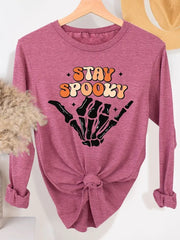 Halloween Pumpkin Pattern Round Neck Long-t-shirt