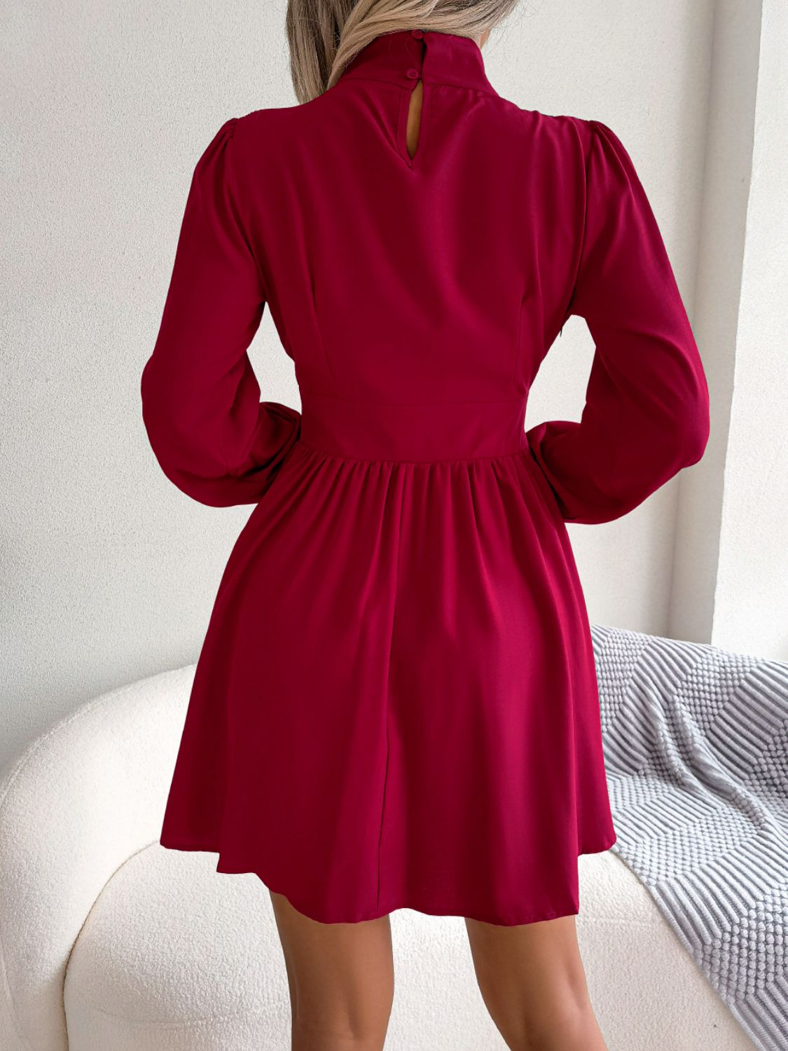  Keyhole A Line Mini Dress Casual Long Sleeve Style