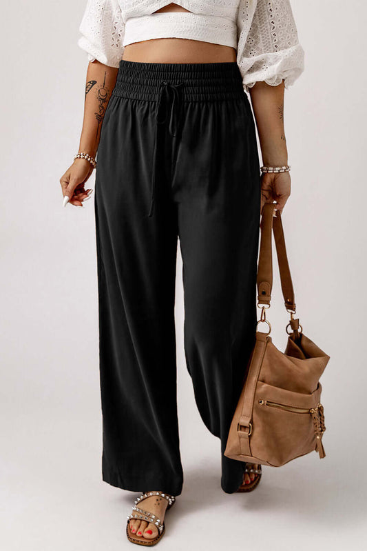 Wide Leg Smocked Waist Pants - Comfy Loose Fit Trousers