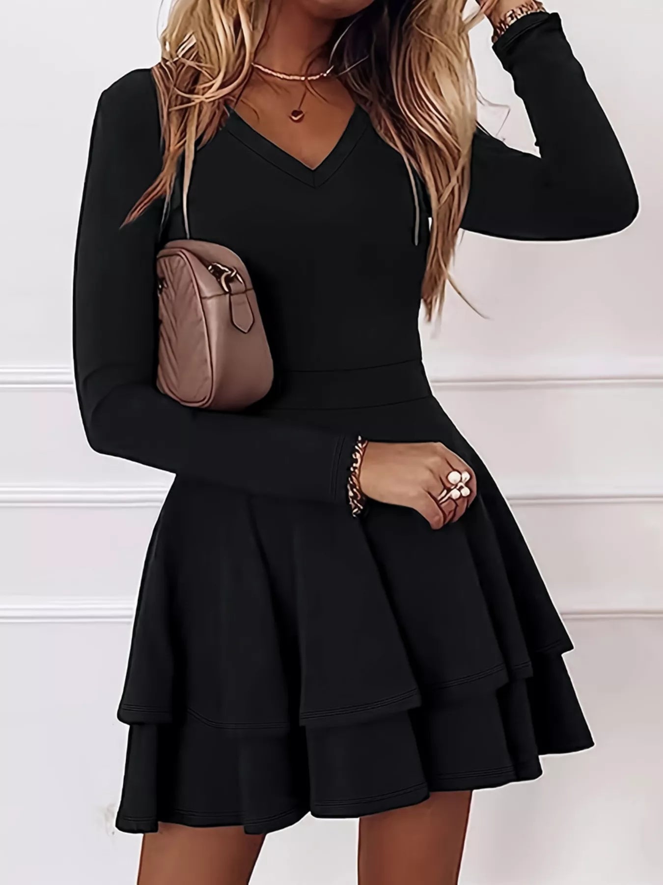 V-Neck Layered Ruffle Mini Dress Chic Summer Style