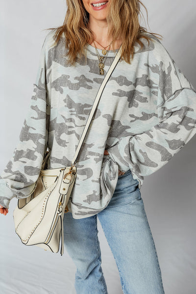 Retro Camouflage Exposed Seam Sweatshirt-0