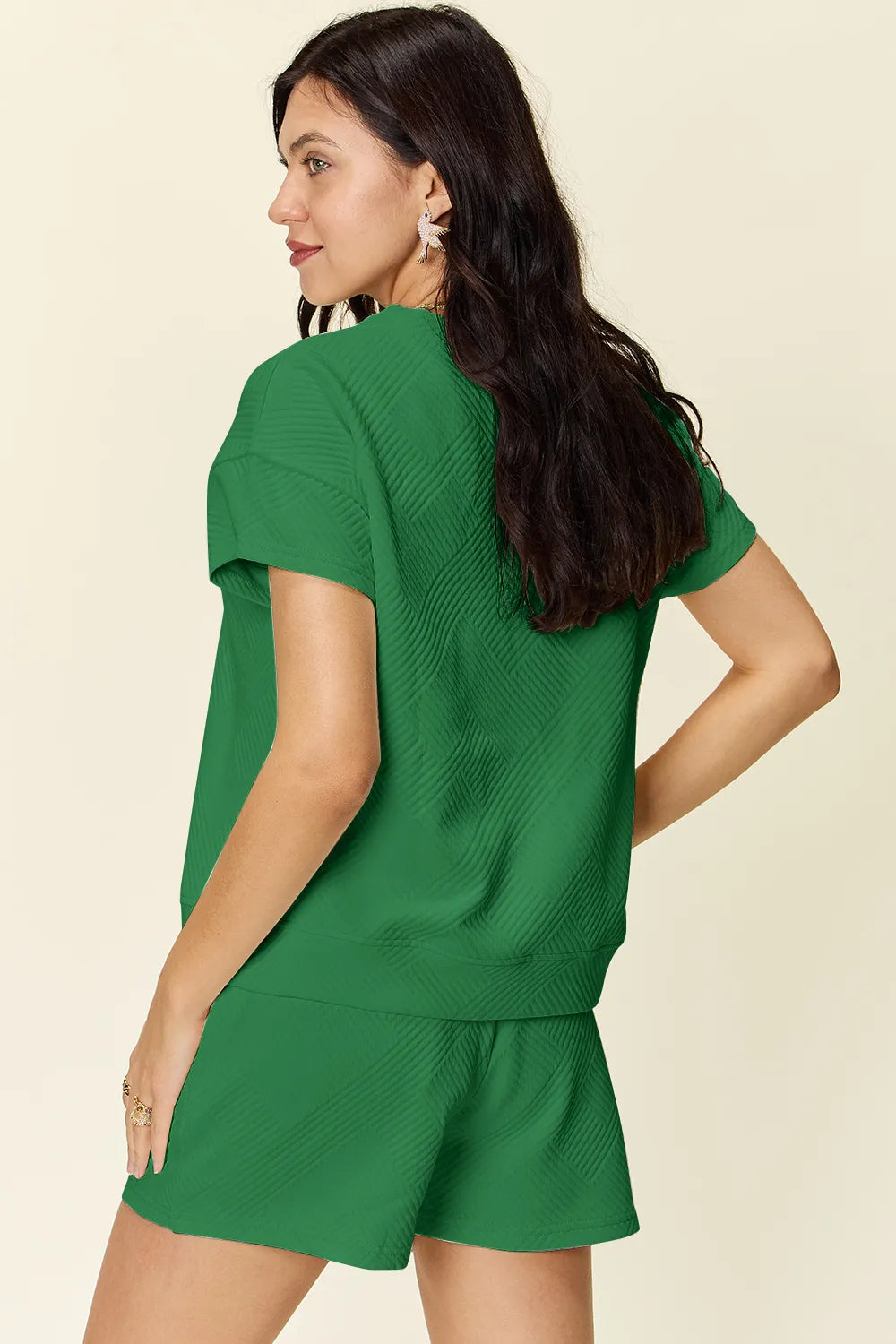 Full Size Texture T-Shirt and Shorts Set with Drawstring