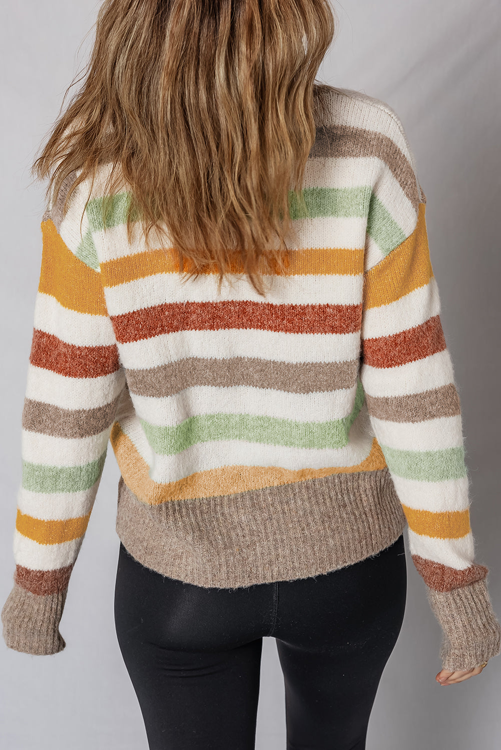 Striped Crewneck Sweater with Drop Shoulder and Ribbed Trim