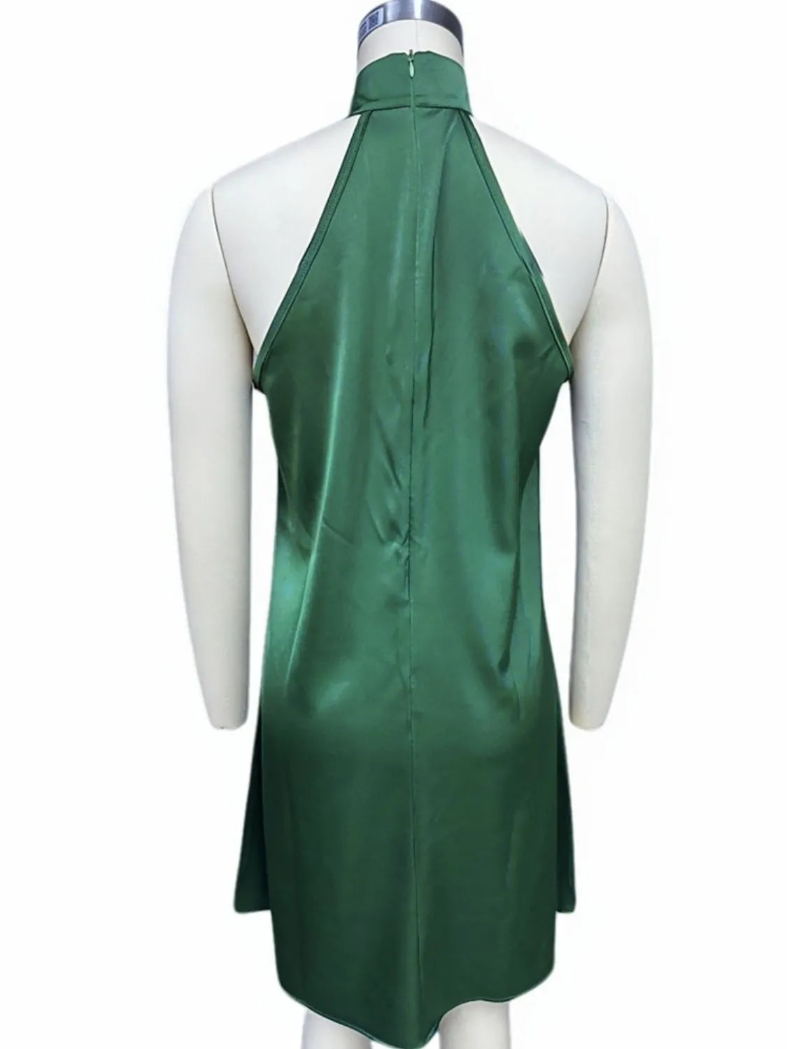  Grecian Neck Satin Mini Dress with Twisted Detail