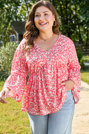 Lena Plus Size Floral V Neck Blouse-2